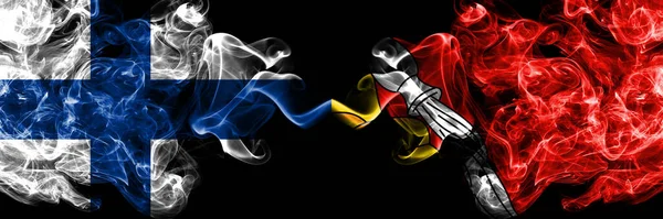 Finland Finnish Russia Russian Voronezh Oblast Smoky Flags Side Side — 스톡 사진