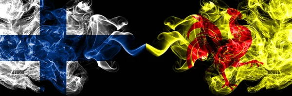 Finland Finnish Wallonia Smoky Flags Side Side — 스톡 사진