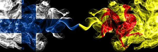 Finland Finnish Wallonia Smoky Flags Side Side — Φωτογραφία Αρχείου