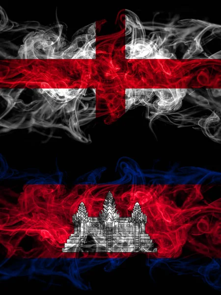 Flag England English Cambodia Cambodian Khmer Countries Smoky Effect — Foto Stock