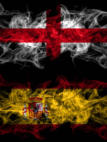 Flagga England Engelska Och Spanien Spanska Länder Med Rökig Effekt — Stockfoto