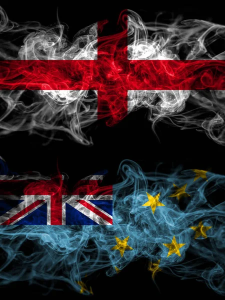 Flagge Englands Englands Und Tuvalus Mit Rauchiger Wirkung — Stockfoto