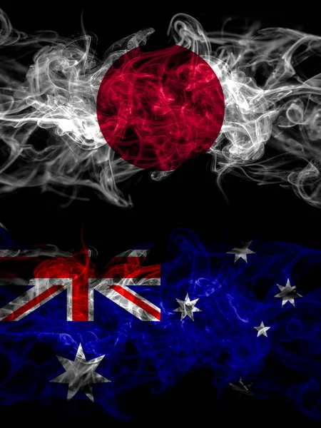 Bandeiras Fumaça Japão Japão Austrália Austrália — Fotografia de Stock