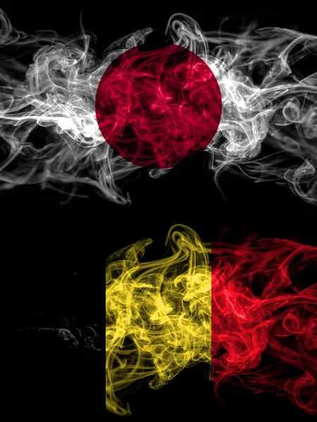 Smoke Flags Japan Japanese Belgium Belgian — Stock Photo, Image