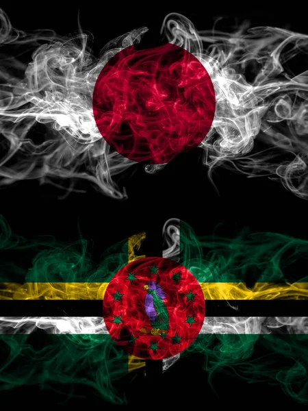 Smoke Flags Japan Japanese Dominica Dominican — Stock Photo, Image
