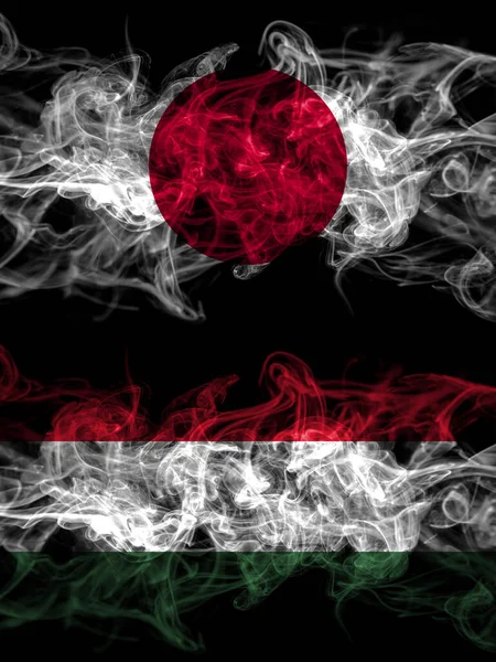Smoke Flags Japan Japanese Hungary Hungarian — Stock Photo, Image