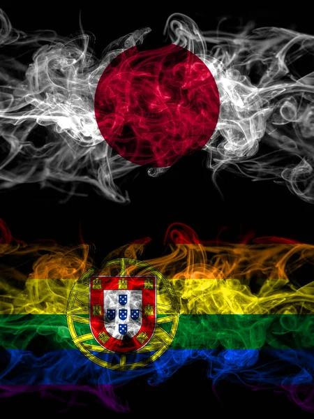 Bandeiras Fumo Japão Japão Portugal Português Gay Orgulho — Fotografia de Stock