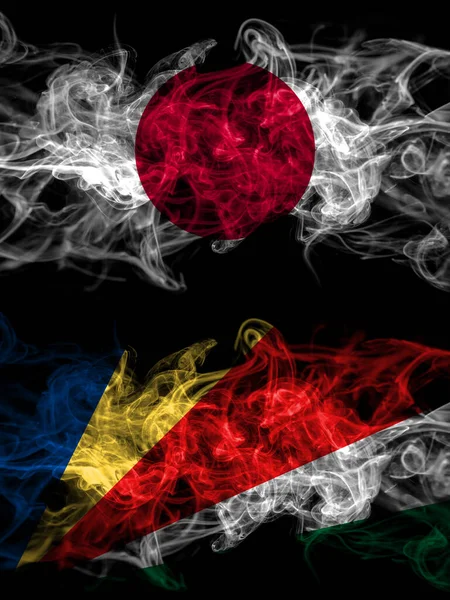 Smoke Flags Japan Japanese Seychelles Seychellois — Stock Photo, Image