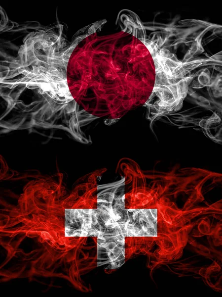 Smoke Flags Japan Japanese Switzerland Swiss — Stock Photo, Image