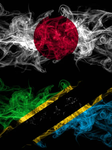 Kouřové Vlajky Japonska Japonska Tanzanie — Stock fotografie
