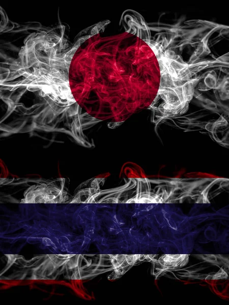 Smoke Flags Japan Japanese Thailand Thai — Stok fotoğraf