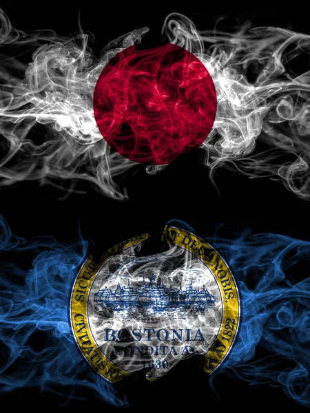 Smoke Flags Japan Japanese United States America America Usa American — Foto de Stock