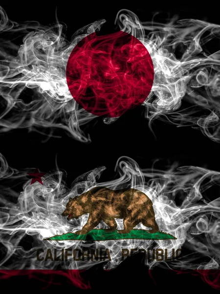 Smoke Flags Japan Japanese United States America America Usa American — Stock Photo, Image