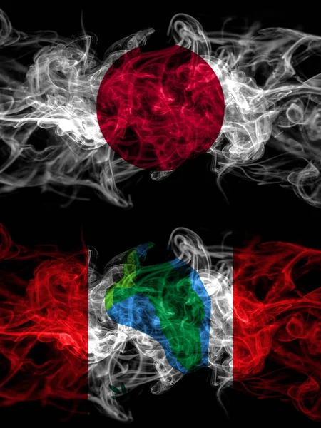 Smoke Flags Japan Japanese United States America America Usa American — Foto de Stock