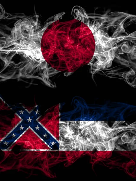 Smoke Flags Japan Japanese United States America America Usa American —  Fotos de Stock