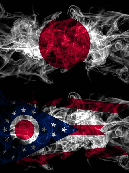 Smoke Flags Japan Japanese United States America America Usa American — Stock Photo, Image