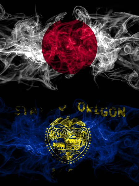 Smoke Flags Japan Japanese United States America America Usa American — Stock Photo, Image