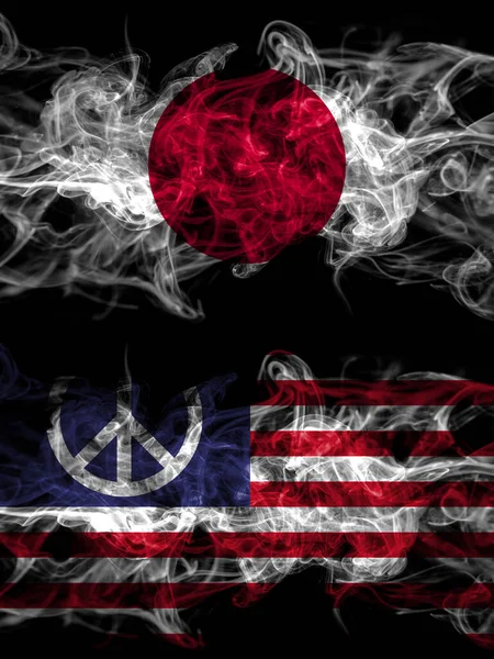 Smoke Flags Japan Japanese United States America America Usa American — Stock Photo, Image