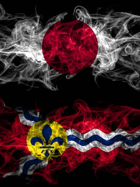 Flagi Dymne Japonii Japonii Stanów Zjednoczonych Ameryki Usa Usa Ameryki — Zdjęcie stockowe