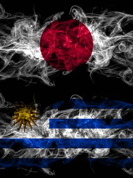 Smoke Flags Japan Japanese Uruguay Uruguayan — Stok fotoğraf