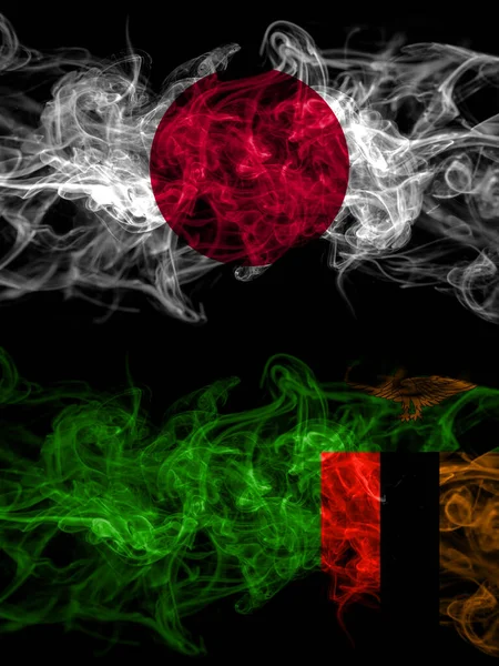 Smoke Flags Japan Japanese Zambia Zambian — Stock Photo, Image