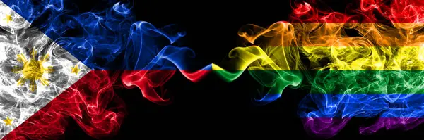 Philippines Filipino Gay Pride Smoke Flags Side Side — Stock Photo, Image