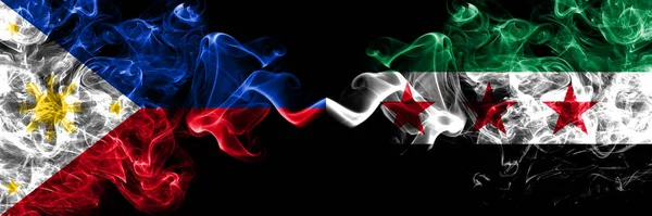 フィリピン フィリピンVsシリア シリアアラブ共和国 3つ星の煙旗 — ストック写真