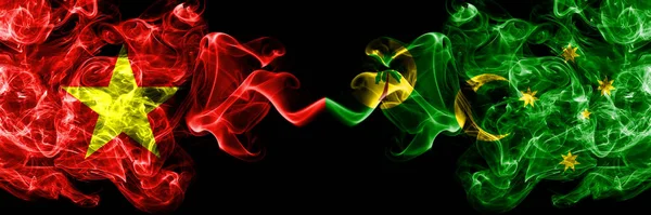 Vietnam, Vietnamlılar Avustralya, Avustralya, Cocos Adaları 'na karşı yan yana bayraklar tüttürüyor.