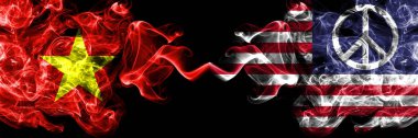 Vietnam, Vietnam, Amerika Birleşik Devletleri, Amerika, ABD, Amerika, Amerika, Barış dumanı bayrakları yan yana.