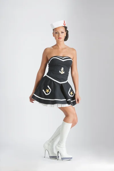 Szépség lány pinup sailor ruha Jogdíjmentes Stock Képek