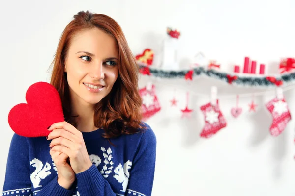 Woman holding red heart — Stock Photo, Image