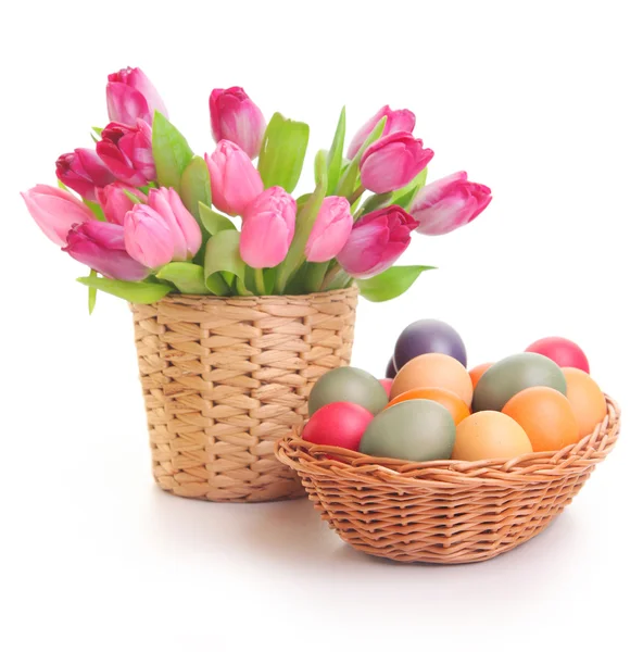 Tulips and eggs — Stock Photo, Image