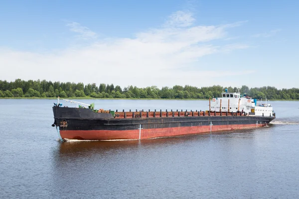 River cargo ship goes along the Volga River Royalty Free Stock Images