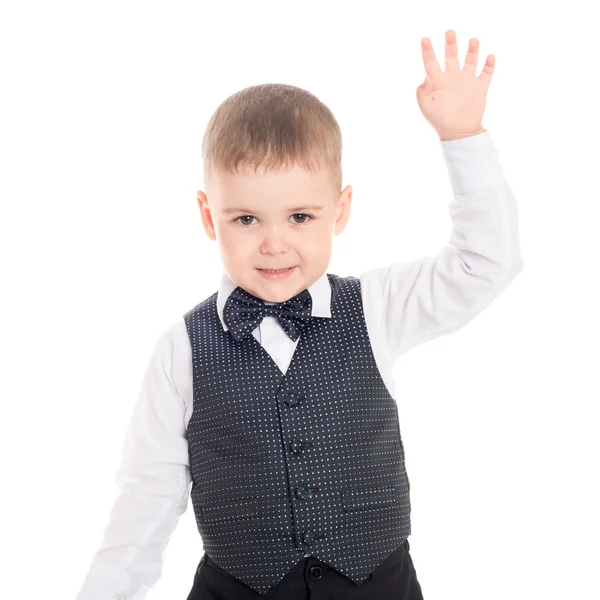 Sonriente niño con su mano — Foto de Stock