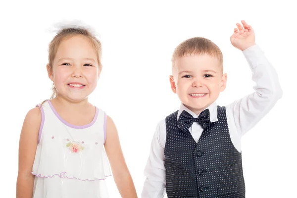 Joyful menino europeu e menina asiática — Fotografia de Stock