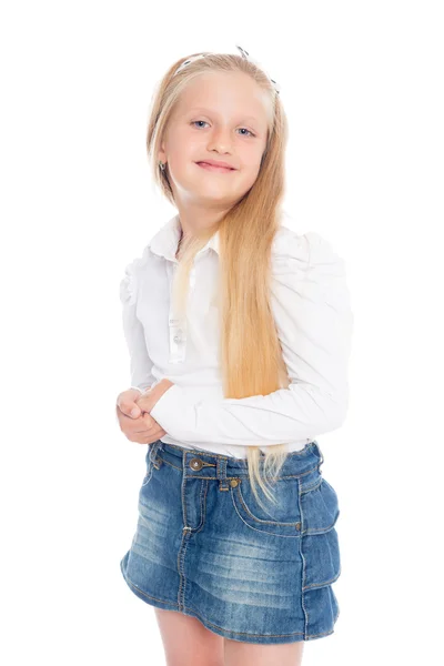 Blond liten flicka isolerade — Stockfoto