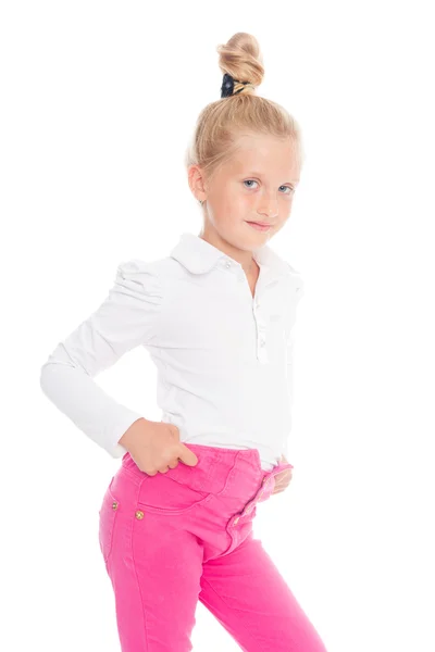 Beautiful little girl in a white blouse. — Stock Photo, Image