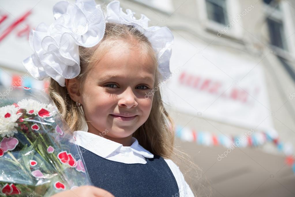 Girl in the first day of school