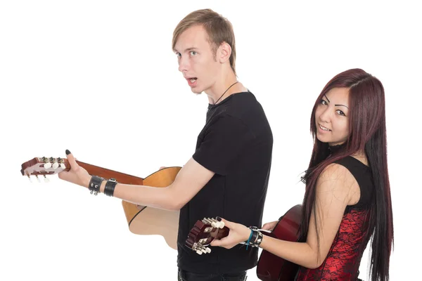 Singing musicians with guitars — Stock Photo, Image