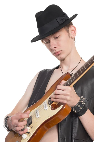 Músico tocando na guitarra elétrica — Fotografia de Stock