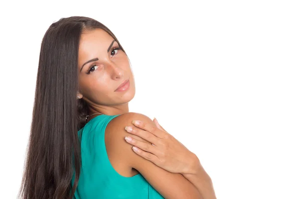 Portret van langharige brunette — Stockfoto