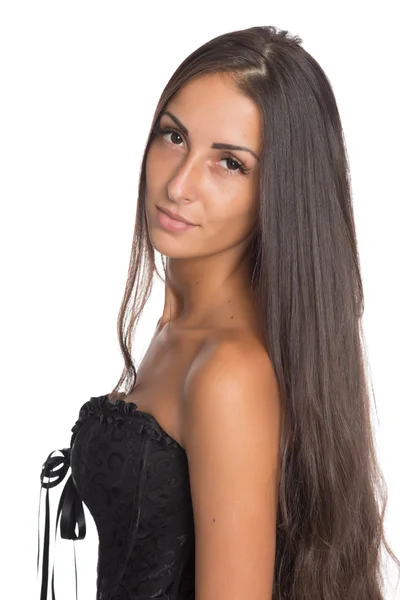 Charming brunette in a black dress — Stock Photo, Image