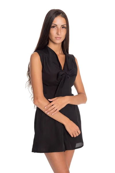 Mooie stijlvolle vrouw in een zwarte jurk — Stockfoto