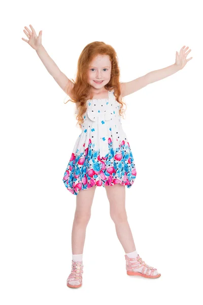 Little girl with her hands raised — Stock Photo, Image