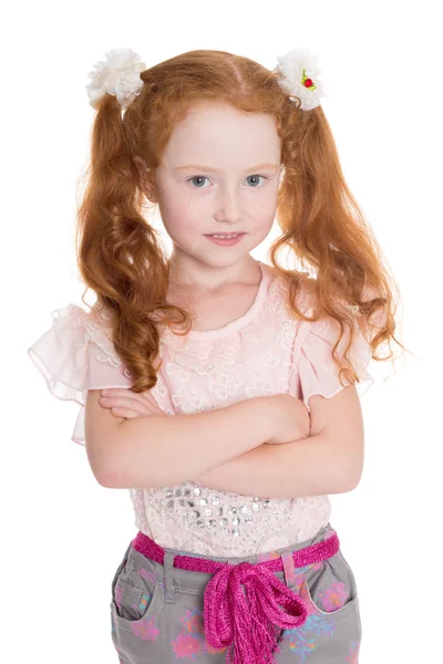 Six years old girl arms crossed — Stock Photo, Image