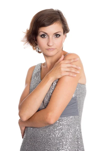 Vrouw in een glinsterende jurk — Stockfoto
