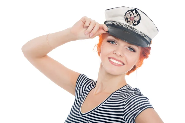 Chica alegre con el pelo rojo marinero — Foto de Stock