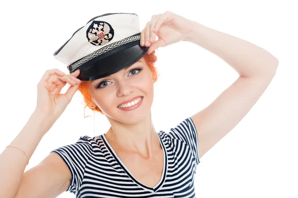 Chica feliz marinero con el pelo rojo —  Fotos de Stock