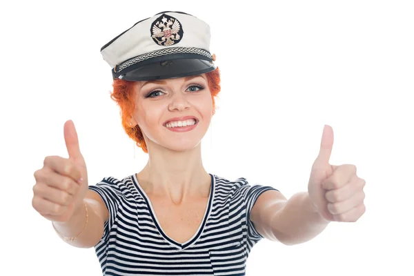 Beautiful sailor showing thumbs up — Stock Photo, Image