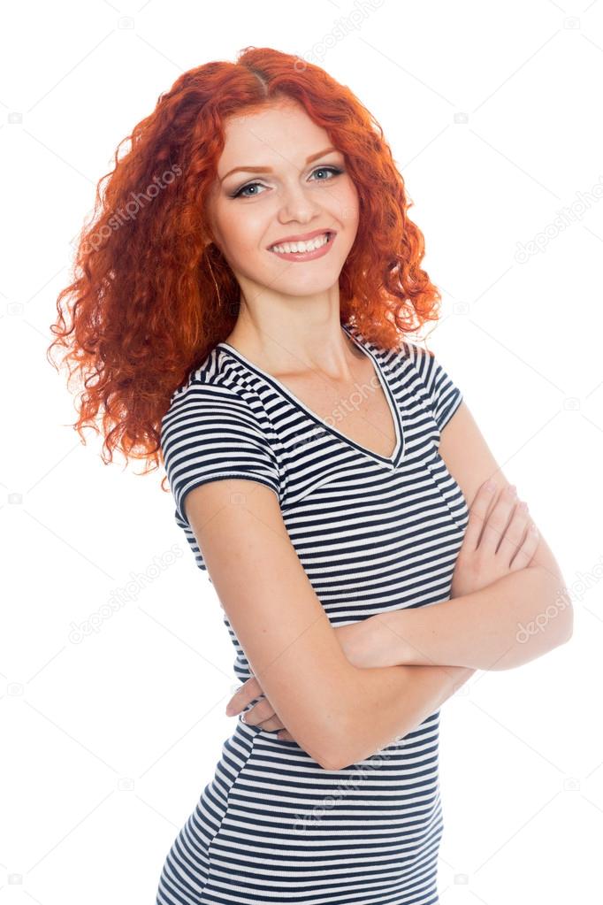Happy smiling red haired girl 